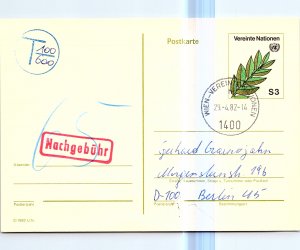 United Nations Vienna, Government Postal Card, Postage Due