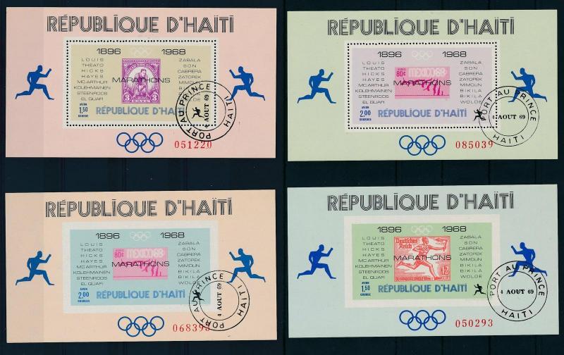 [19623] Haiti 1969 Olymoic Marathon Winners Set of 4 VF Miniature Sheets Used