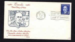 Canada #393  (1961 Meighen issue) unaddressed H&E-A cachet FDC