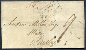 Great Britain 1827 letter sheet entire sent to Paisley, Missent to Edinburgh