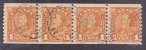 Canada 178 Used 1c Orange KG V Perf 8½ Coil Strip of 4