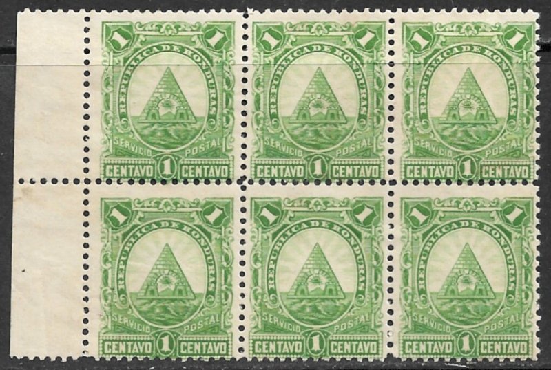 HONDURAS 1890 1c ARMS Issue BLOCK OF 6 Sc 40 MNG