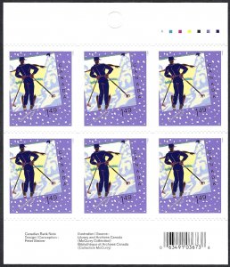 Canada #2186a $1.49 Christmas Card Art - Skier (2006). Pane of 6 stamps. MNH