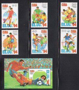 CUBA Sc# 3545-3551 WORLD CUP SOCCER Football EUROPE  Cpl set of 6 + SS 1994 MNH