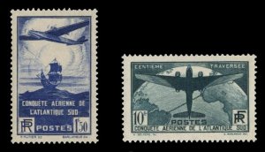 France, Air Post #C16-17 Cat$735, 1936 South Atlantic, set of two, never hinged