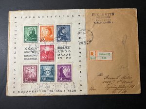 1938 Registered Hungary Commemorative Cover Budapest to Springfield IL USA