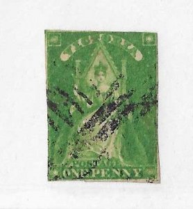 Victoria Sc #29  1p green imperf  used FVF