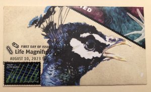 2023 Life Magnified FDC HAND CRAFTED FOLDED CACHET Microscope Parrot Feather