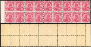 India SG204 1 1/2a Rose-carmine Block of 18 (2 x M/M and odd tone spot) Cat 153