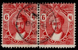 ZANZIBAR GV SG248, 6c rose-carmine, VERY FINE USED. CDS PAIR WMK ROSETTES