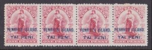 PENRHYN IS 1902 1d perf 14 SG5 - strip of 4 mint no gum....................B3395