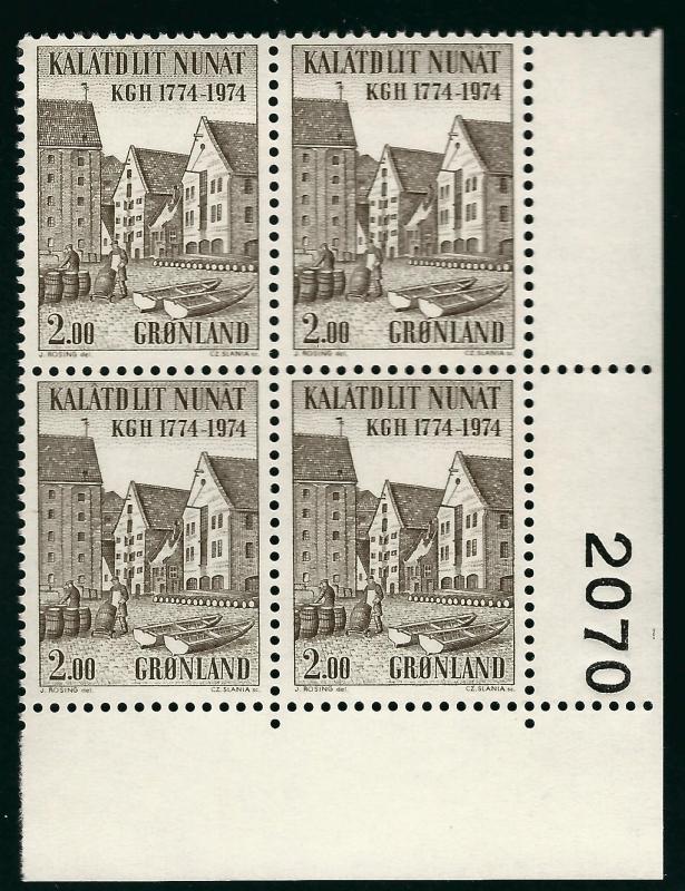 Beautiful Greenland #99 Plate Block 2070 MNH VF...Kalaallit is Hot now!