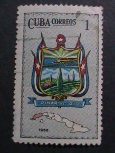 ​CUBA-1966 VERY OLD CUBA STAMPS-GNATIONAL COATS OF ARMS, MAP OF CUBA  USED-VF