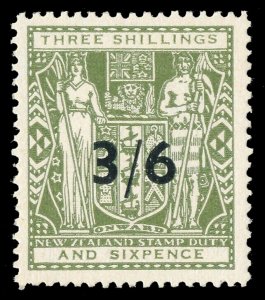 New Zealand 1940 KGVI Arms Fiscal 3/6 on 3s superb MNH. SG F212w. 
