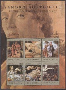 GAMBIA Sc# 3301a-f CPL MNH SHEET of 6 DIFF PAINTINGS by SANDRO BOTICELLI