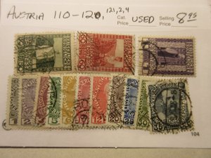 AUSTRIA Scott 110-120, 121, 122, 124, USED Cat $8.95