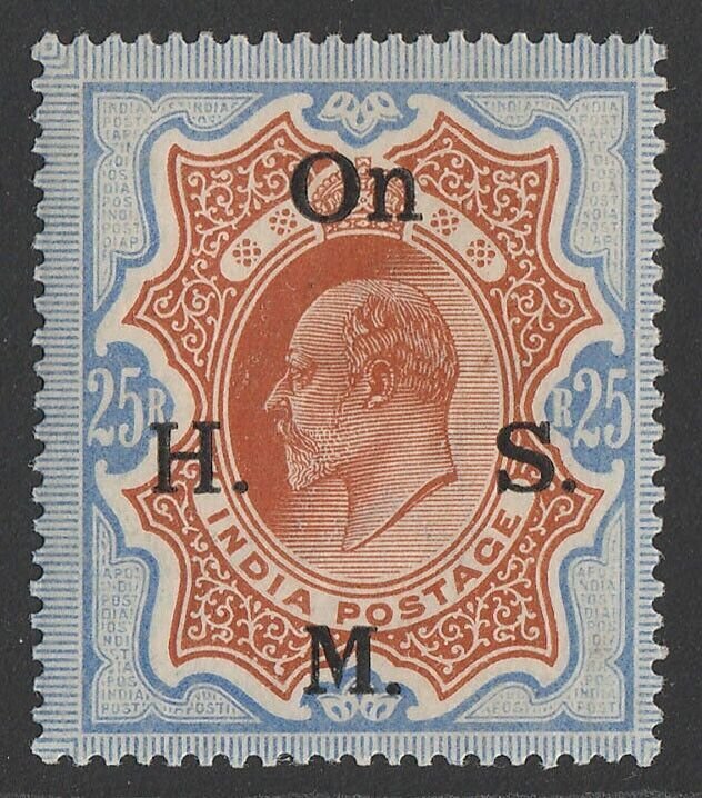 INDIA 1909 'OHMS' on KEVII 25R brownish-orange & blue.