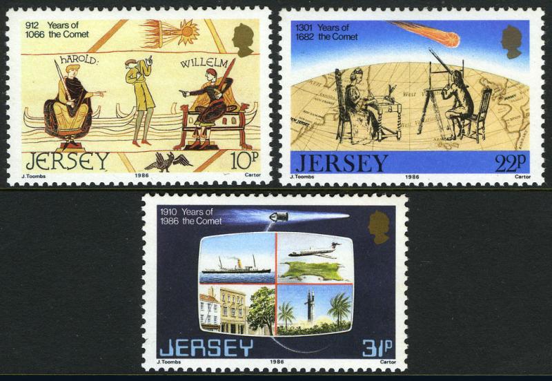 Jersey 393-395, MI 374-376, MNH. Comet & coinciding historic events, 1986