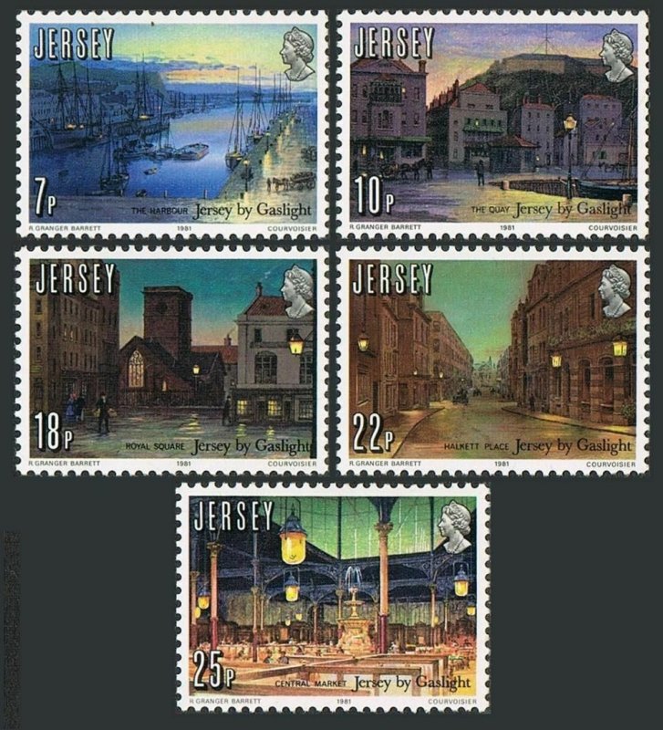 Jersey 275-279, MNH. Mi 257-261. Gas light sesquicentennial, 1981. Harbor,Market