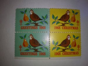 1968 CHRISTMAS SEALS BLOCK OF 4 MINT NEVER HINGED GEMS !! GREAT FIND !!