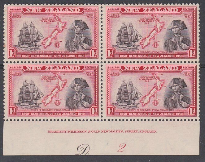 NEW ZEALAND 1940 Centenary 1d Captain Cook plate block MNH CP cat NZ$40.....L513