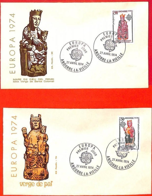 aa0377 - French  ANDORRA - POSTAL HISTORY -  2 FDC COVER:  EUROPA CEPT 1974 Art