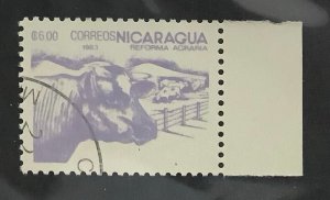 Nicaragua 1983 Scott 1302 CTO -  6.00 C$,  Agrarian Reform,  cattle, cow