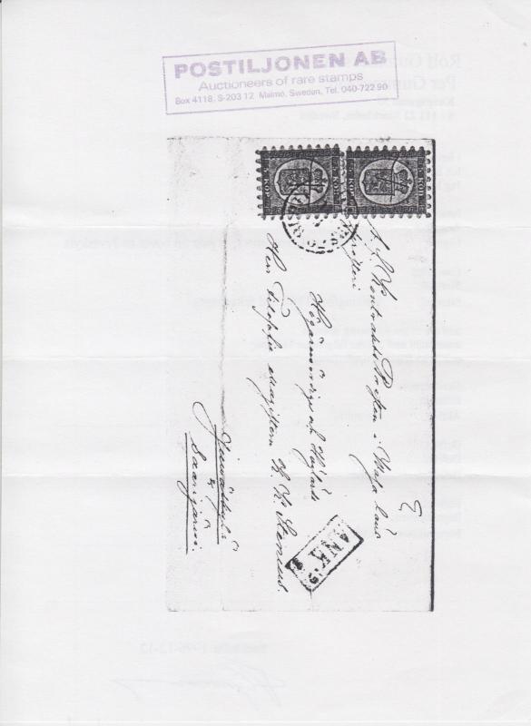Finland Sc 4 vertical pair on 1862 cover Helsingford to Jyväskylä, red wax seal