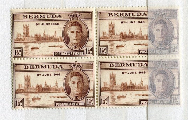 BERMUDA; 1946 early GVI Victory issue MINT MNH BLOCK of 4