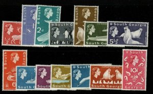 SOUTH GEORGIA SG1/14 1963-9 DEFINITIVE SET TO 10/= MTD MINT