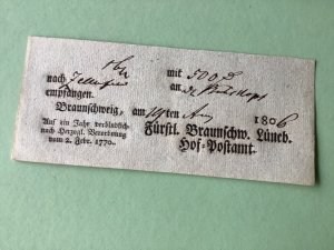 Germany Braunschweig  post office 1806 postal note Ref A1607