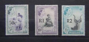 Swaziland 1961 Type II 50c on 5s R1 on 10s R2 on £1 MM SG75a SG76a SG77a 