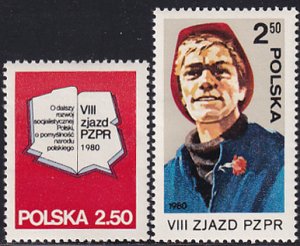 Poland 1980 Sc 2378-9 Polish United Workers Party 8th Congress Stamp MNH