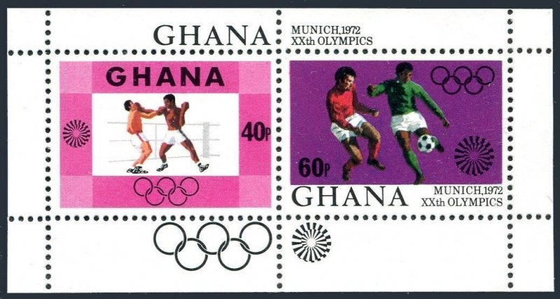 Ghana 454-458,459, MNH. Mi 472-476, Bl.46. Olympics Munich-1972: Soccer, Boxing,