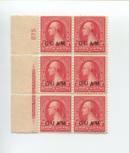 Guam 2 Overprint Mint Plate Block of 6 Stamps (Bz 735)