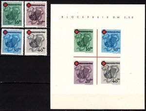 GERMANY / French Zone RHEINLAND-PFALZ 1949. Red Cross. Set and S/sheet, MNH