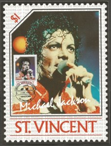 ST. VINCENT STAMP,1985 MICHAEL JACKSON $1 STAMP.FIRST DAY OF ISSUE.MAXI CARD