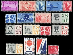 1952-1962 Year Sets of 17 Airmail Commemorative Stamps Mint Never Hinged
