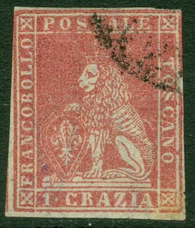 EDW1949SELL : ITALIAN STATES Tuscany 1857 Scott #12 VF Used. Nice stamp Cat $950