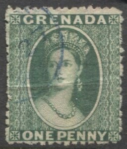 GRENADA 1875 Sc 7A, Used 1d QV with blue cancel, creased, F