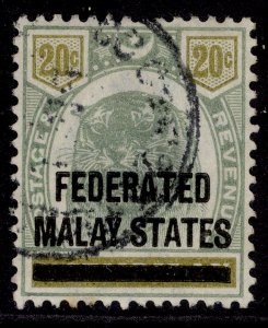 MALAYSIA - Federated Malay QV SG6, 20c green & olive, FINE USED. Cat £150.