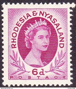 RHODESIA & NYASALAND 1954 QEII 6d Bright Reddish Purple SG7 MH