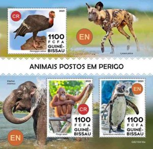 Guinea-Bissau - 2021 Endangered Species - 3 Stamp Sheet - GB210416a