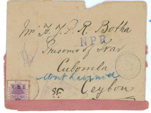 P0284 - TRANSVAAL - Postal History - COVER: Vredefort Road to Ceylon BOER WAR