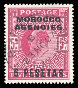 Morocco Agencies 1907 KEVII 6p on 5s bright carmine superb used. SG 122. Sc 44.