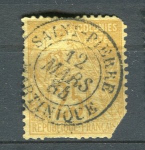 FRENCH COLONIES; 1880s General issue used 25c. value + Postmark, St. Pierre