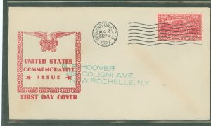 US 644 1927 2c Battle of Saratoga (single) on an addressed (hand stamp)first day cover with a Washington, DC cancel and an unkno