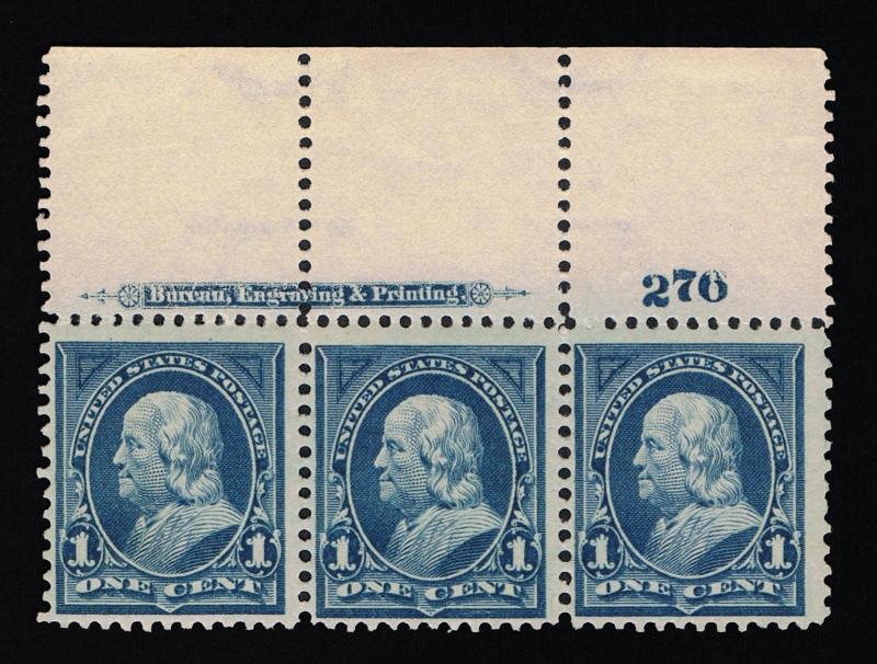 GENUINE SCOTT #264 MINT OG NH 1895 WIDE MARGIN BEP IMPRINT PLATE #276 STRIP OF 3