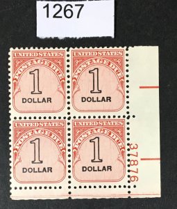 US STAMPS # J100 INTACT PLATE BLOCK OF 4 MINT OG NH CAT. $ LOT #1267