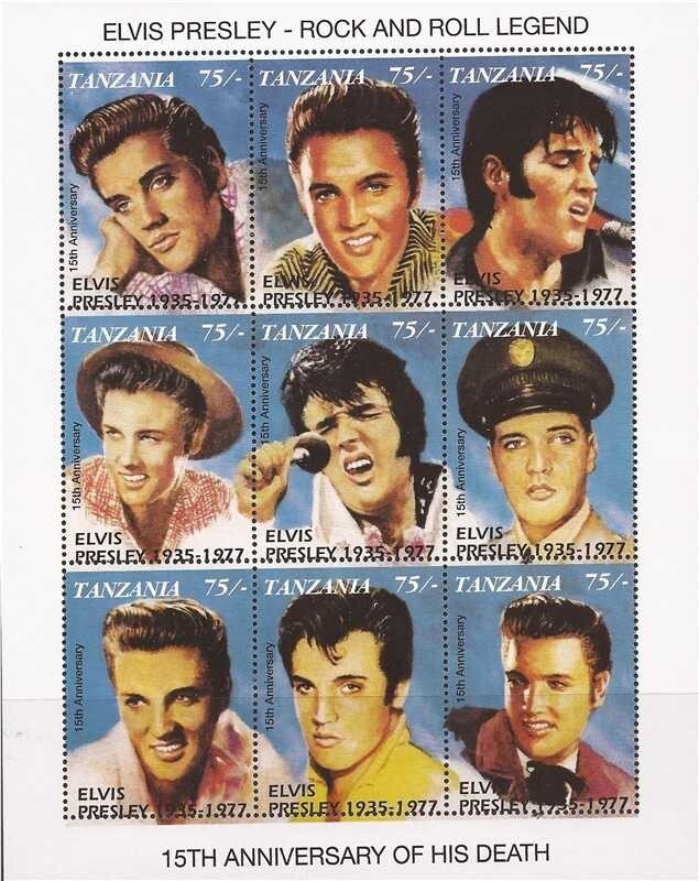 Tanzania - 1992 Elvis Presley 9 Stamp Sheet, Scott #949 20E-061